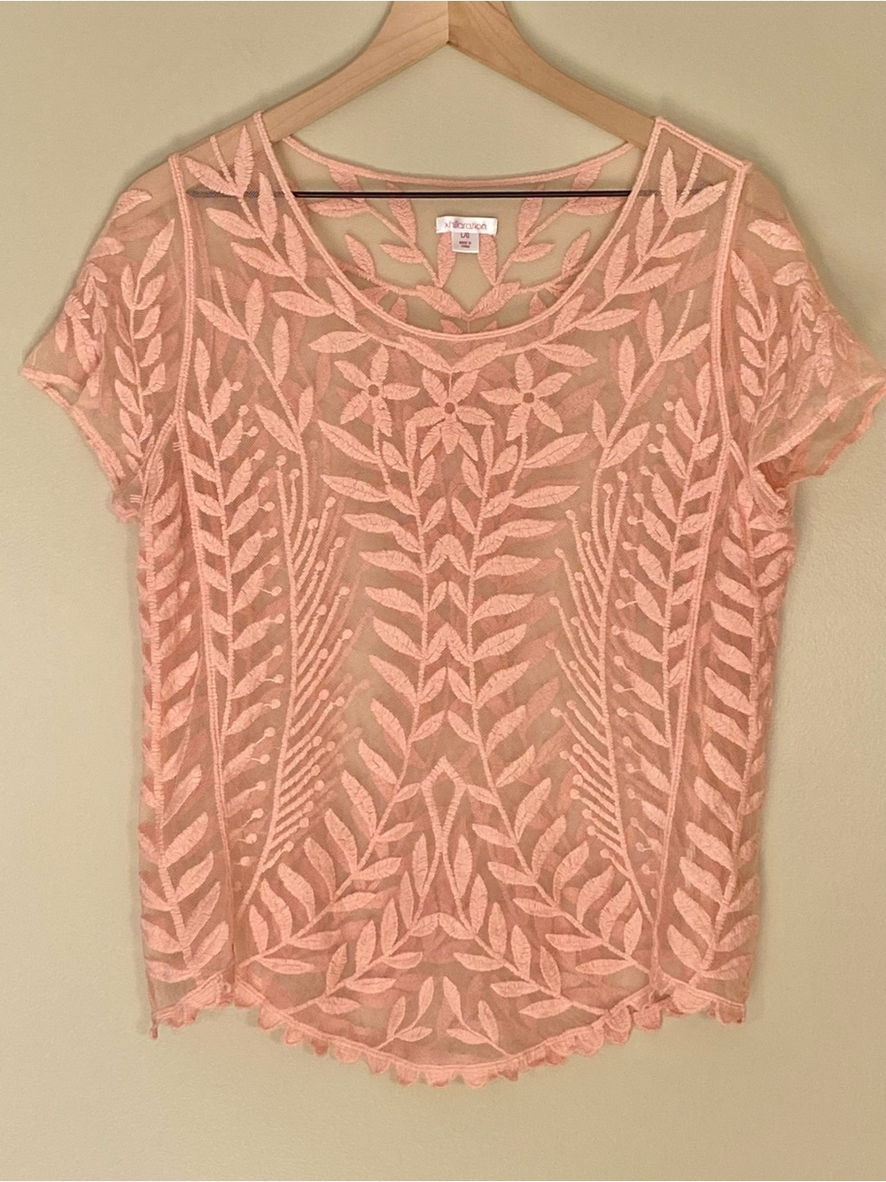 Y2K Sheer Mesh Embroidered Boho Top Pink Large Festival Romantic Fairycore